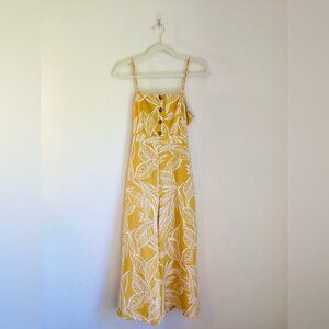 Yellow & White Tropical Open-Back Jumpsuit By FAVLUX Size M
